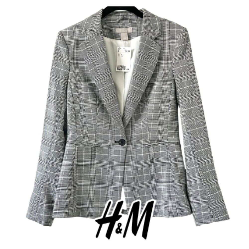 H&M | Gray Glen Plaid Single Button Blazer Jacket NWT - Size 4
